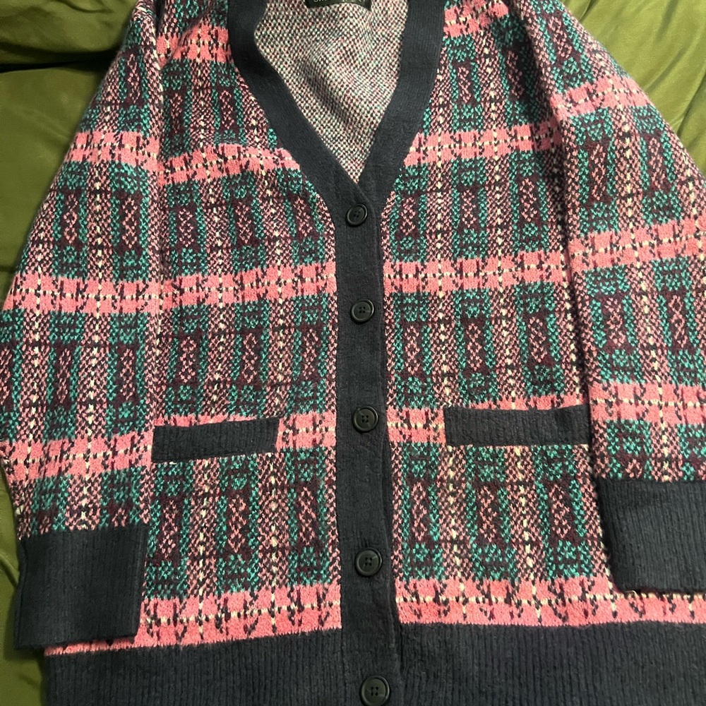 Plaid Button-Up Cardigan Sweater